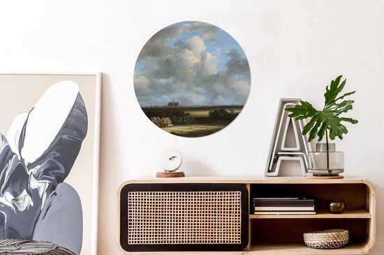 Vue de Haarlem avec champs de blanchiment - Peinture de Jacob van Ruisdael Sticker papier peint cercle mural 80x80 cm / cercle papier peint / cercle mural / cercle vivant - autocollant & coupe ronde