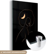 MuchoWow® Glasschilderij 40x60 cm - Schilderij acrylglas - Vrouw - Haarclip - Black and gold - Line art - Foto op glas - Schilderijen