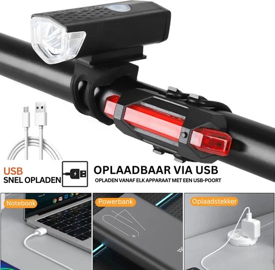 Fietslamp - Koplamp - Achterlamp - Verlichtingset - 1000lumen - Oplaadbaar - Racefiets - Stadsfiets - MTB - 800mAh - Lange accuduur — afbeelding 4