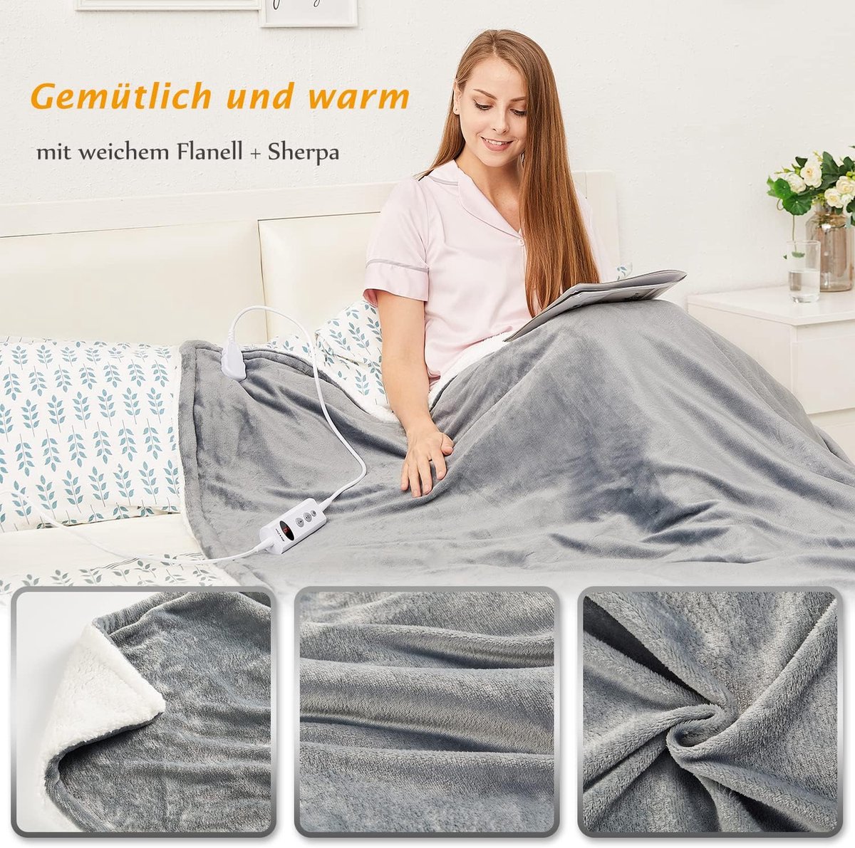 Elektrisch Deken 150x130cm Flanellen Verwarmde Plaid Warmtedeken met 6 Warmteniveaus, 3 Minuten Snel Opwarmen, 10H Timer, Bescherming Tegen Oververhitting, Wasbaar in de Machine (Lichtgrijs Elektrisch Deken 150x130cm Flanellen Verwarmde Plaid Warmtedeken met 6 Warmteniveaus, 3 Minuten Snel Opwarmen, 10H Timer, Bescherming Tegen Oververhitting, Wasbaar in de Machine (Lichtgrijs