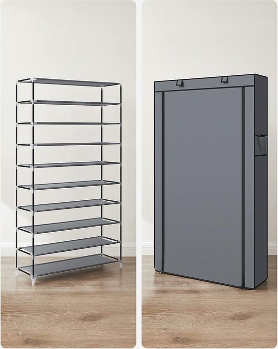 SONGMICS Schoenenrek met 10 niveaus, 28 x 88 160 cm, schoenenkast SONGMICS Schoenenrek met 10 niveaus, 28 x 88 160 cm, schoenenkast