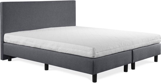 Boxspring Sofia luxe lederlook antraciet 100x220 incl. wit matras, hoofdbord glad uitgevoerd.