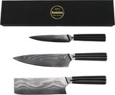 Sumisu Knives - Japanse messenset 3-delig - Black collection - 100% damascus staal - Chefkok messenset - Geleverd in luxe geschenkdoos