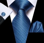 3-Delige- stropdasset- blauw- zijde- Stropdas- manchetknopen- pochet- Charme Bijoux