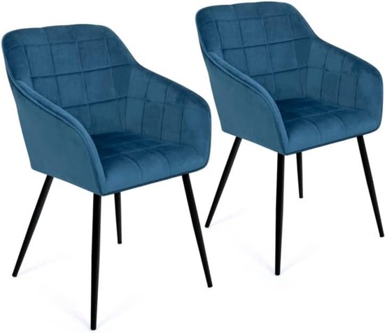 Set van 2 stoelen Mady van blauw fluweel met armleuningen