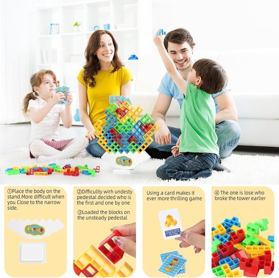 Tetra Tower Balance Game – 48 Bunte Bausteine, Tetris-artiges Puzzlespiel Für Kinder & Erwachsene Zum Stapeln & Balancieren