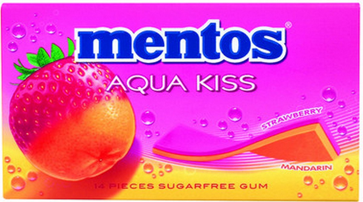 Mentos | Aqua Kiss | Strawberry&Mandarin | 20 pakjes | Omdoos 12x