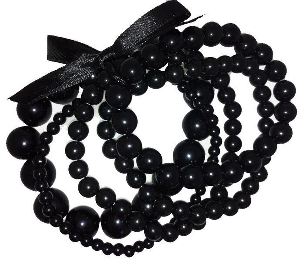 Behave - Armband - setje van 5 elastische Armbandjes met zwarte parels - Behave