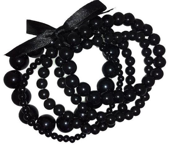 Behave - Armband - setje van 5 elastische Armbandjes met zwarte parels