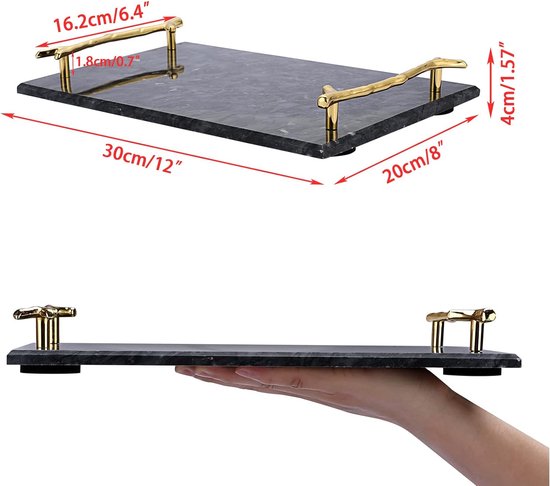 SUMNACON Rechthoekig marmeren dienblad met blad handgrepen dienblad sieradenbord voor salontafel woonkamer keuken opslag toiletartikelen sieraden taart huisdecoratie zwart SUMNACON Rechthoekig marmeren dienblad met blad handgrepen dienblad sieradenbord voor salontafel woonkamer keuken opslag toiletartikelen sieraden taart huisdecoratie zwart
