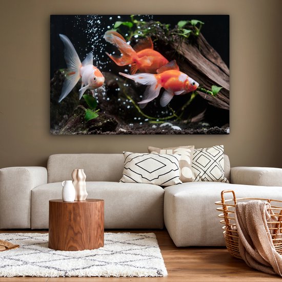 Canvas schilderij 180x120 cm - Wanddecoratie Dieren - Goudvis - Water - Muurdecoratie woonkamer - Slaapkamer decoratie - Kamer accessoires - Schilderijen