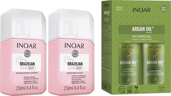 Inoar Nano Proteïne zonder formaldehyde & Inoar Argan Oil Keratine Treatment Keratin Shampoo & Conditioner 2x250ml