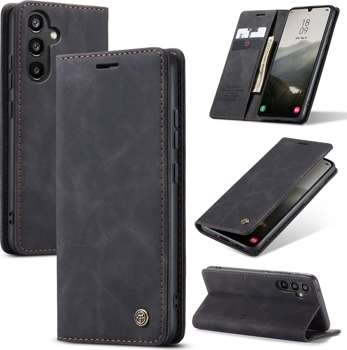 Caseme Retro Backcase hoesje Geschikt Voor Samsung Galaxy A34 - Zwart
