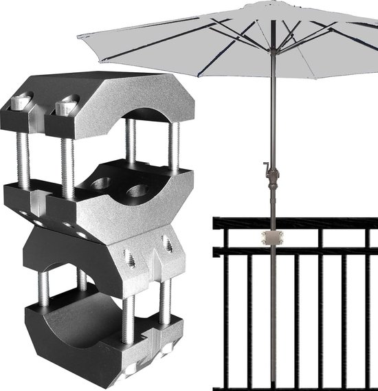 Stevige Parasolhouder - Parasolstandaard voor Balkon en Ronde, Vierkante Leuningen - Parasolbevestiging zonder Boren (Space Grey)