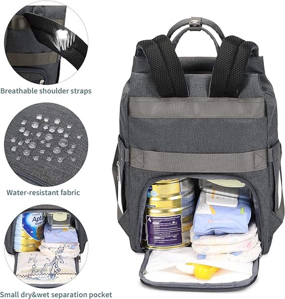 Luierrugzak rugzak luiertas panda baby luiertas waterdicht grote capaciteit babytas reistas met aankleedkussen en kinderwagenriemen voor mama en papa – foto 3