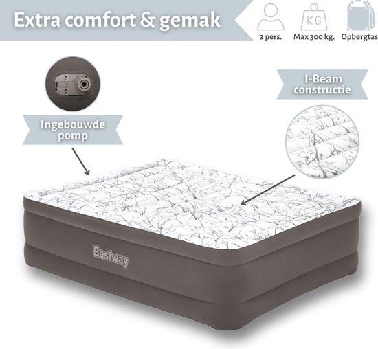 Bestway luchtbed - 2-Persoons - 152x203x56 cm (BxLxH) - Bruin - Met ingebouwde elektrische pomp - Inclusief opbergtas