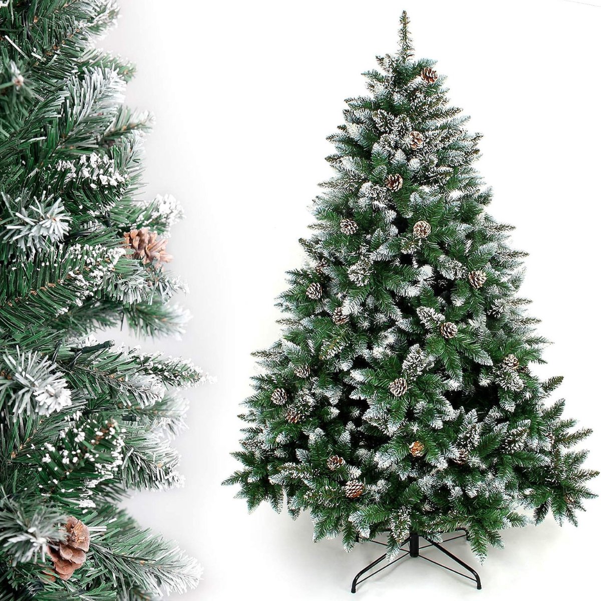 Kerstboom met Sneeuw - Inclusief Dennenappels - 210 cm Met 1290 Punten - Eenvoudige installatie - Veilig voor Kinderen - Duurzaam en Goedkoop