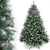Sapin de Noël avec neige - Pommes de pin incluses - 210 cm Avec 1290 points - Installation facile - Sans danger pour les Enfants - Durable et bon marché