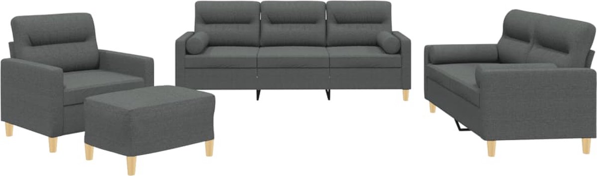 vidaXL - 4-delige - Loungeset - met - kussens - stof - donkergrijs