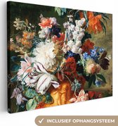 Canvas - Schilderij Kunst - Oude meesters - Boeket bloemen in een urn - 40x30 cm - Wanddecoratie - Woonkamer