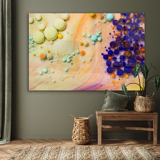 ® Glasschilderij 180x120 cm - Schilderij acrylglas - Melk - Inkt - Psychedelisch - Foto op glas - Muurdecoratie woonkamer - Wanddecoratie slaapkamer - Schilderijen