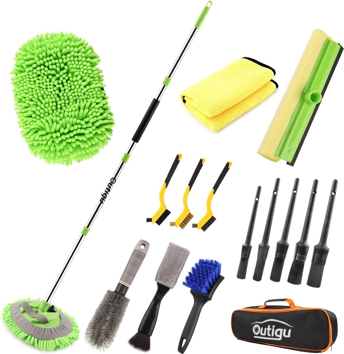 Auto Cleaning Kit, 62 Inch Auto Wash Mop Mitt met Lange Handvat, Auto Wasborstel Reiniging Kit Voorruit Ruitenwisser, Auto Wiel Borstel, Auto Detailing Borstel Set, Complete Auto Reiniging Supplies