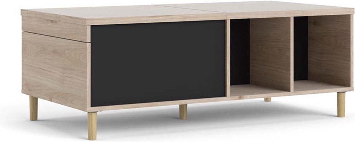 Penny salontafel met uittrekbaar bovenpaneel en 2 vakken Hickory decor en mat zwart.