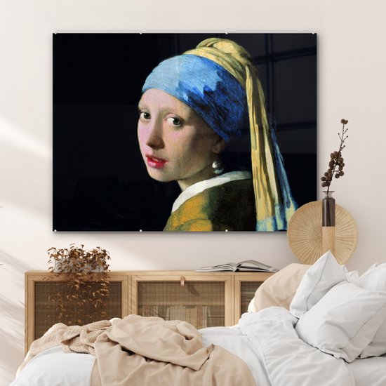 MuchoWow® Peinture sur Verre - Fille à la Perle - Johannes Vermeer - 120x90 cm - Peintures sur Verre Acrylique - Photo sur Glas