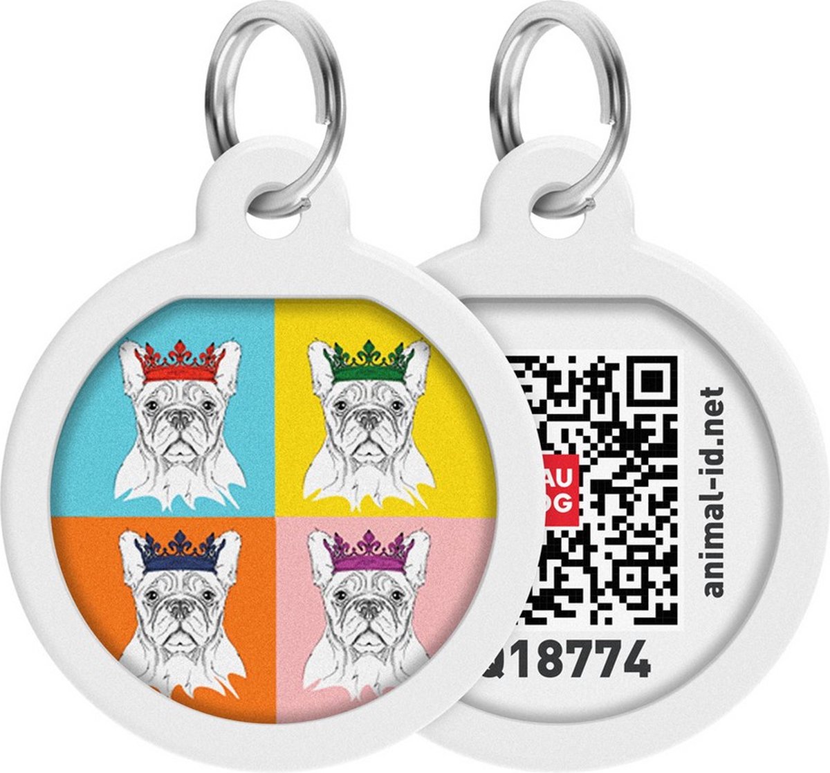 WAUDOG French Bulldog QR Pet Tag / Hondenpenning - Stainless steel - 25 mm - Multi-color - Gratis App - WAUDOG