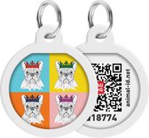 WAUDOG French Bulldog QR Pet Tag / Hondenpenning - Stainless steel - 25 mm - Multi-color - Gratis App