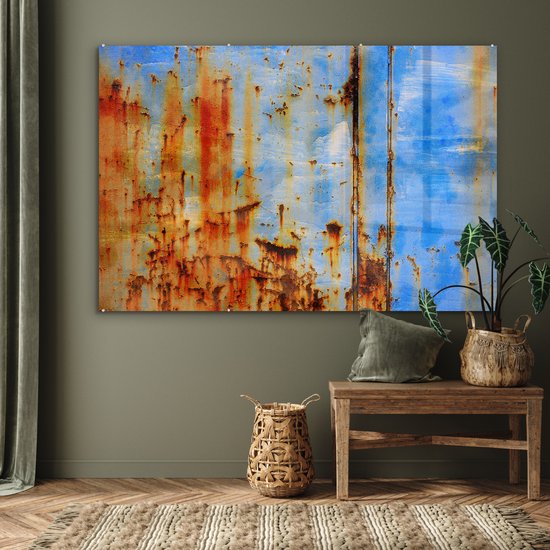 MuchoWow® Glasschilderij 180x120 cm - Schilderij acrylglas - Staal - Roest - Vintage - Foto op glas - Schilderijen