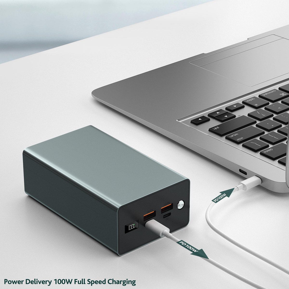 solar world - Powerbank - 40000mah - 100W - USB/USB-C - 4 poorten - Quick charge - Power - macbook delivery - powerbank laptop - grey