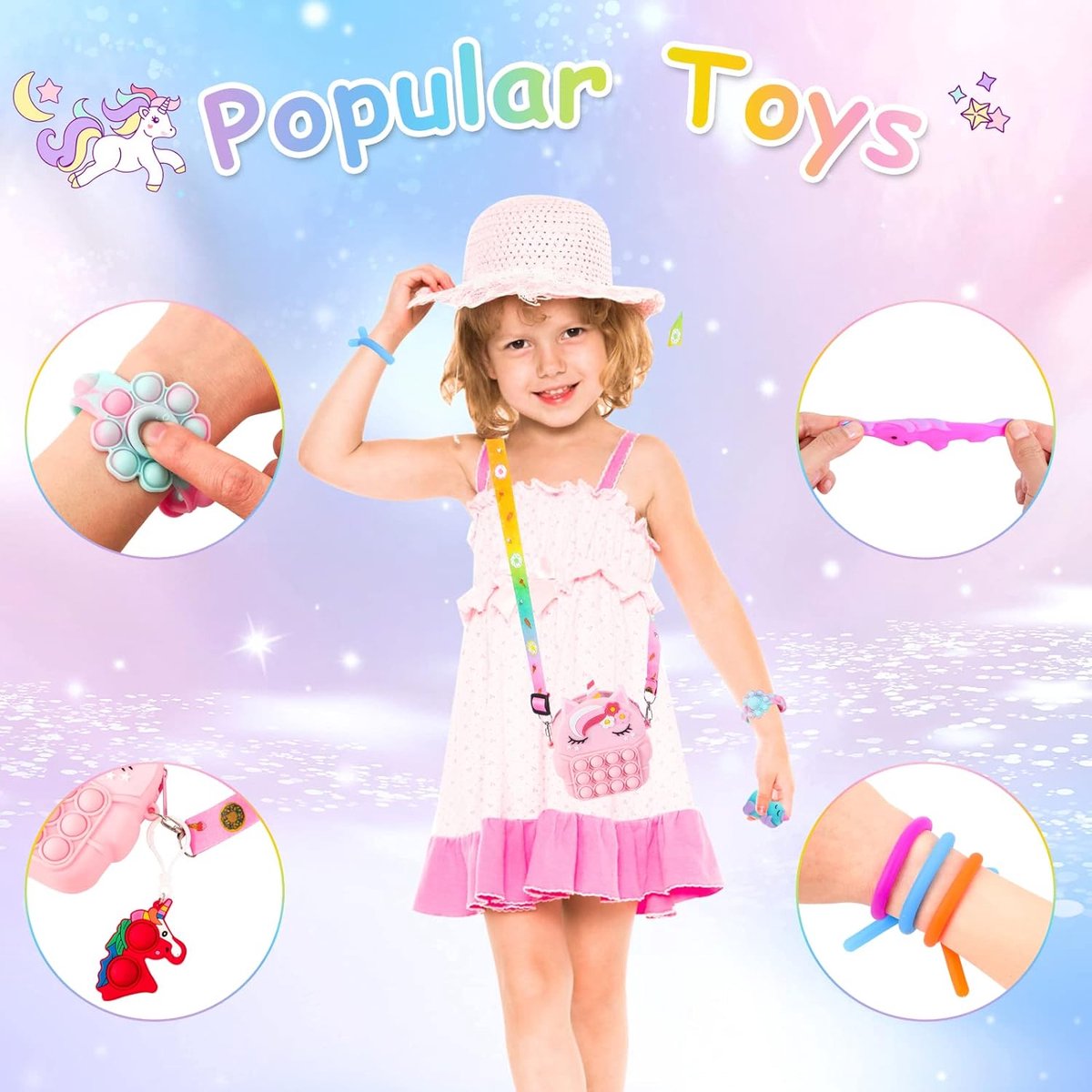 Toyssa Unicorn Girls Gift Gift for Girls 3 4 5 6 7 8 9 10 Years Unicorn Plush 45.5 cm with 3 Sets Accessories Doll Bag Unicorn Toy Role Play Gift Birthday