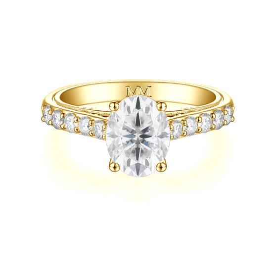 Fiorenza - 14k Geelgouden Tijdloze Moissanite Ring met Pavé Band en Galerijdetail - 0.5 karaat