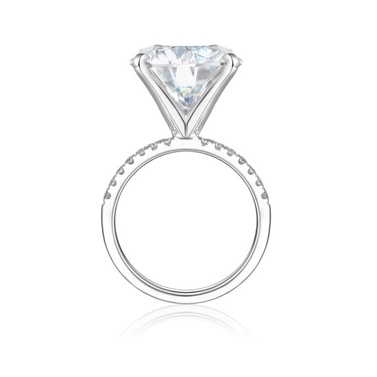 Finesse - Bague de fiançailles moissanite en or blanc 14 carats avec pierres latérales - 7 carats