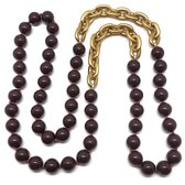 Collier Behave - sautoir - collier de perles - maillons - bordeaux - marron - couleur or - 110 cm