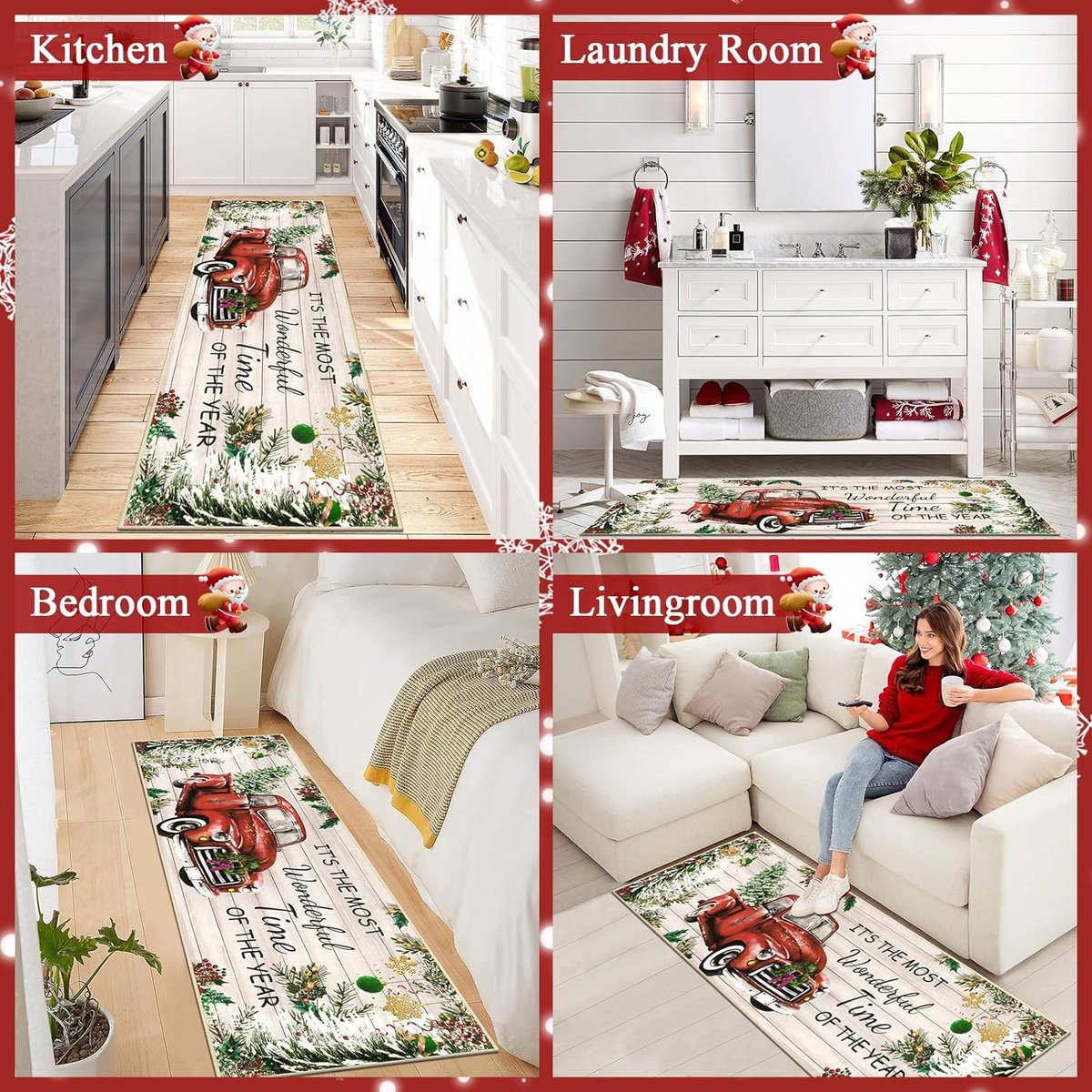 Kersttapijt voor woonkamer, antislip wintervakantie feestelijke