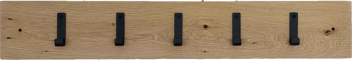 GoudmetHout Industriele kapstok - Wandkapstok - Eiken - Stalen industriele haken mat zwart - 12 haken - Lengte 120 cm Eiken hout, mat zwart staal