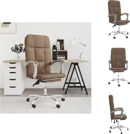 vidaXL Verstelbare Bureaustoel Bruin - Stof - 63x59 cm - Verstelbare rugleuning en voetensteun - Handig 360 graden draaibaar - Stevig metaal en multiplex frame - Bureaustoel