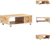 vidaXL Salontafel - Bois de manguier brut Massief - 89 x 59 x 33 cm - 2 tiroirs et 1 compartiment ouvert - Table