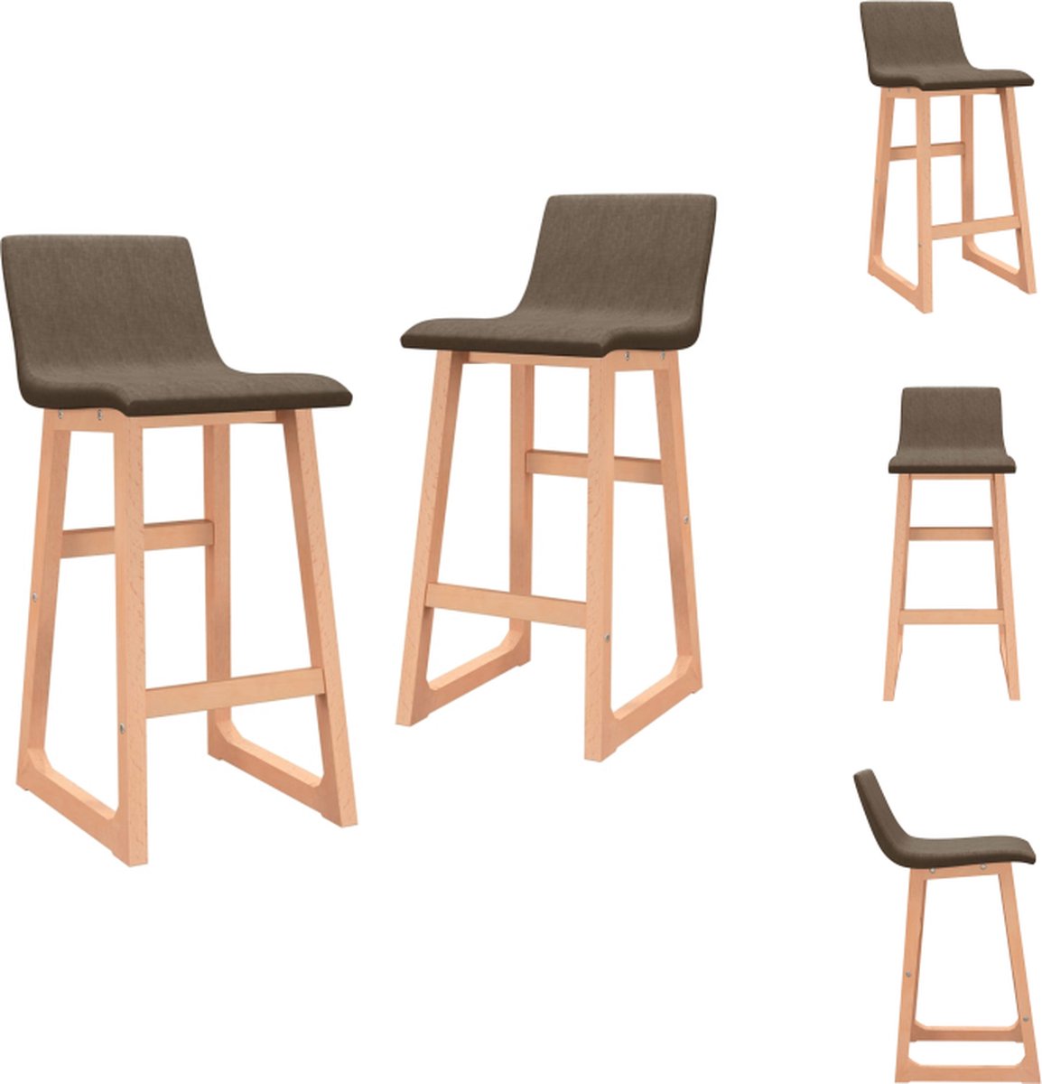 VidaXL Barkrukken Bruin Stof Massief beukenhout 38 x 45 x 85 cm Ingebouwde voetensteun Set van 2 Barkruk