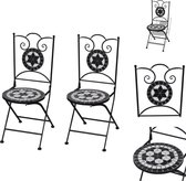 vidaXL Mozaïekstoelen - Set van 2 - Zwart / wit - Gepoedercoat ijzeren frame - Keramische zitting - 37 x 44 x 89 cm - Tuinstoel