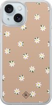 Casimoda® hoesje - Geschikt voor iPhone 15 - Sweet Daisies - 2-in-1 case - Schokbestendig - Bloemen - Verhoogde randen - Bruin/beige, Transparant
