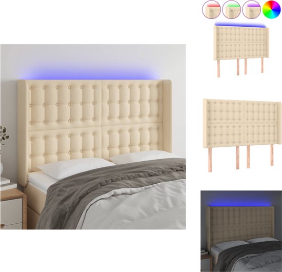 vidaXL Hoofdbord Crème - LED - Verstelbare Hoogte - Comfortabele ondersteuning - Snijdbare LED-strip - 147x16x118/128 cm - Bedonderdeel