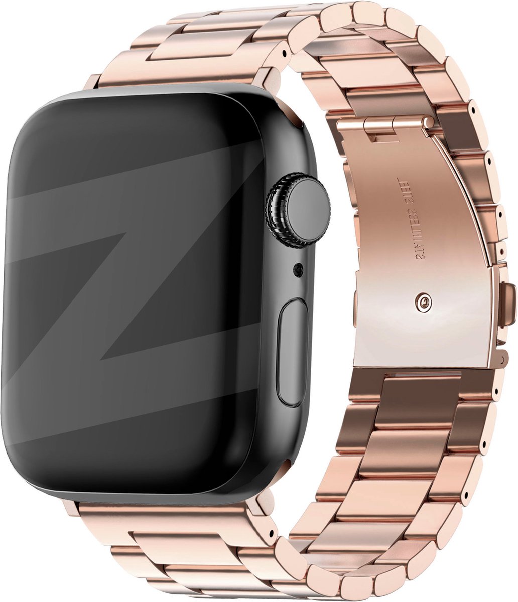 Bandz stalen band 'Classic' geschikt voor Apple Watch 1/2/3/4/5/6/7/8/9/SE - Maat: 38 / 40 / 41 / 42mm - Hoogwaardig stalen materiaal smartwatch bandje - Gemakkelijk in te korten met de meegeleverde toolkit - roségoud stalen Apple Watch bandje