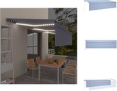 vidaXL Uitschuifbare Luifel - 6 x 3 m - Blauw en wit - Aluminium frame - Polyester - Met LED-verlichting - Vensterzonwering