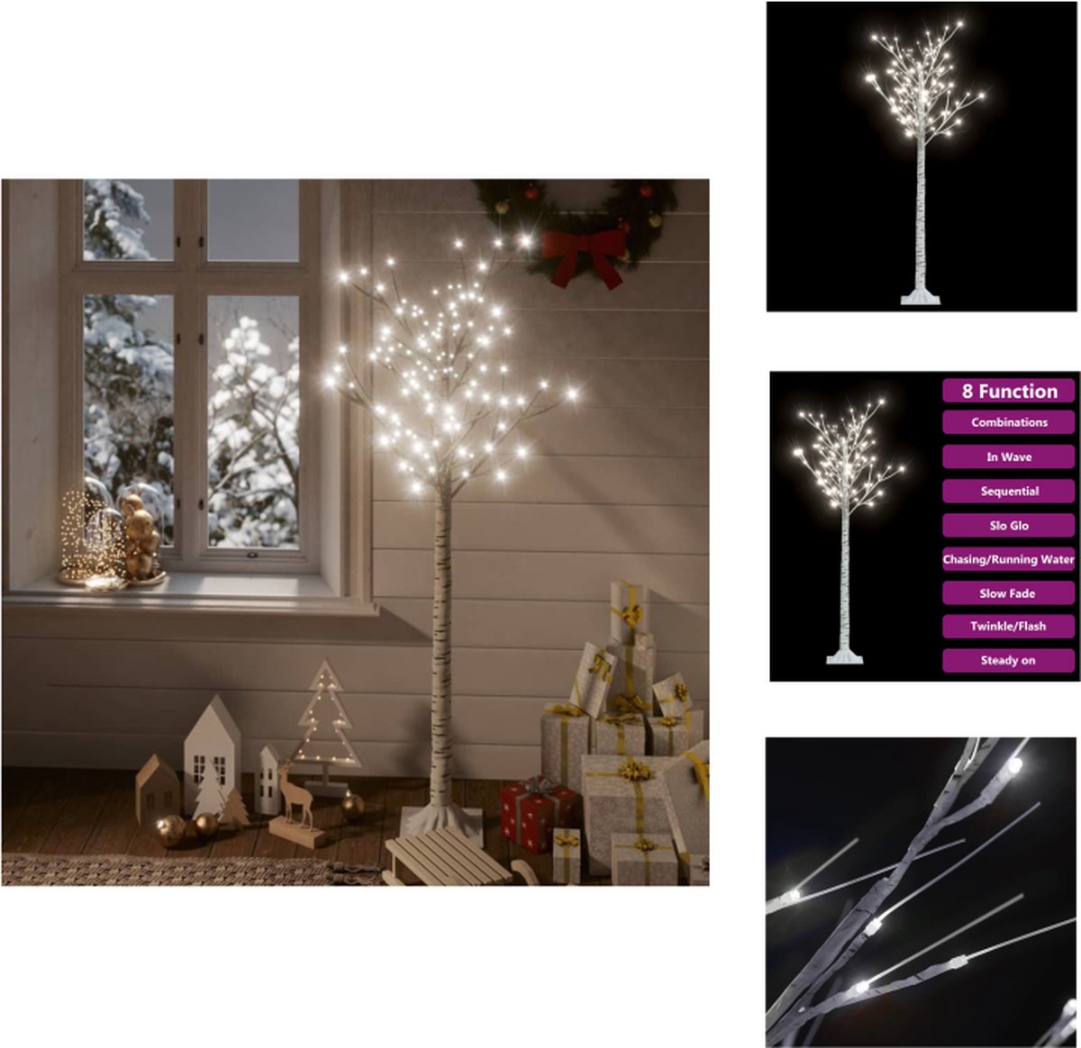 vidaXL Verlichte Wilgenboom - Kunststof - 150 cm - Koudwit Licht - IP44 - 140 LEDs - Decoratieve kerstboom