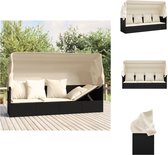 vidaXL Outdoor Loungebed - Zwart Poly Rattan - Inklapbare Luifel - Stabiel Frame - Comfortabel Kussen - Ligbed
