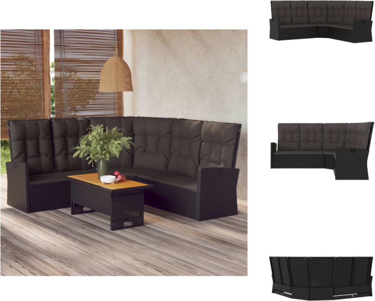 vidaXL Tuinhoekbank - verstelbaar - met - kussens - poly - rattan - zwart