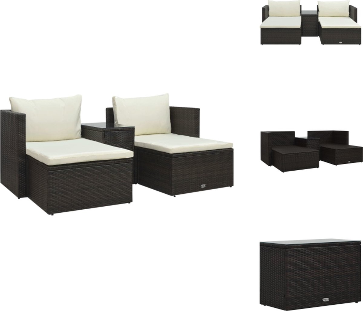 Bol.com vidaXL - 5-delige - Loungeset - met - kussens - poly - rattan - bruin aanbieding
